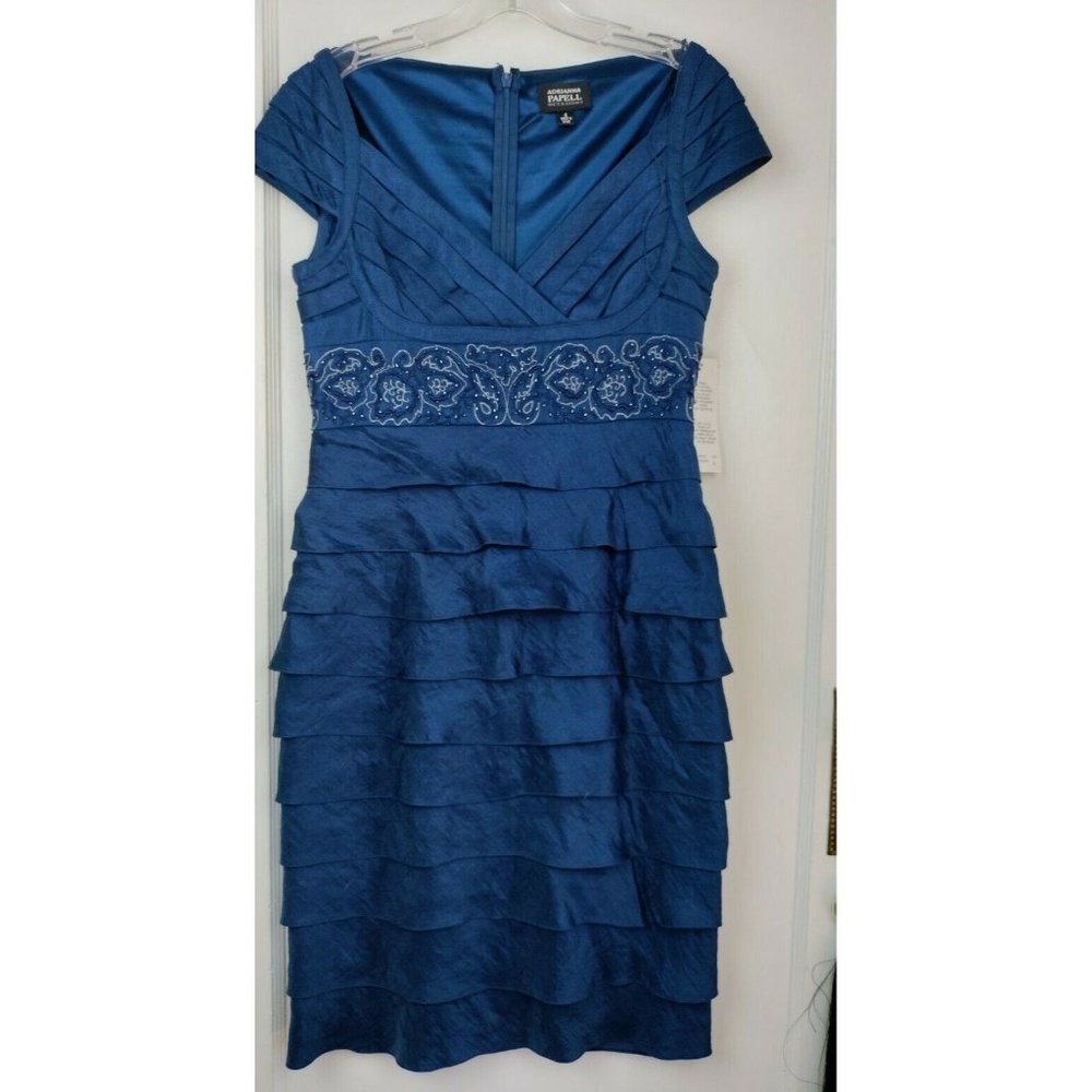 Adrianna Papell NEW $178 Formal Party Dress SZ 6 Blue-Green Beaded Lined